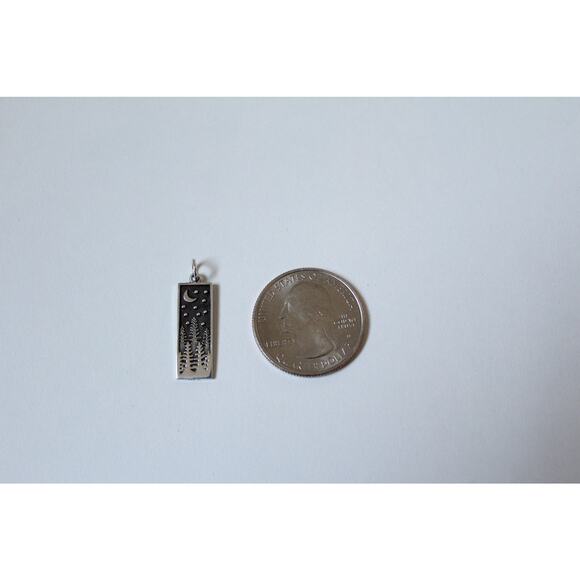 Sterling Silver Rectangle Pine Tree Charm with Moon Pendant - Picture 3 of 4